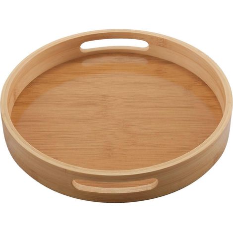 Rond serving bamboo bois plateau poignée rangement plateau 1 (1/5)
