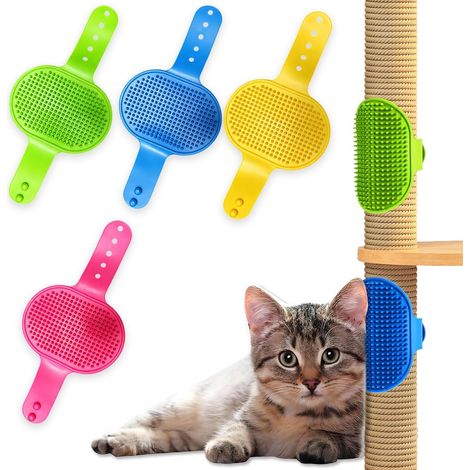 Juego de 4 cepillos para el auto-acicalamiento de gatos, rascador de pared y de mesa, masajeador para gatos, accesorio para masaje y aseo diario. (1/5)
