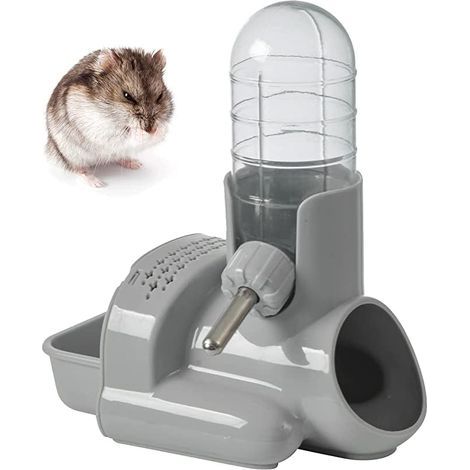 Abreuvoir pour Hamsters Maison Hamster Mangeoire pour Hamsters Petite Bouteille d'eau Abreuvoir Suspendu avec Support Convient aux Petits Animaux (Gris) (1/5)