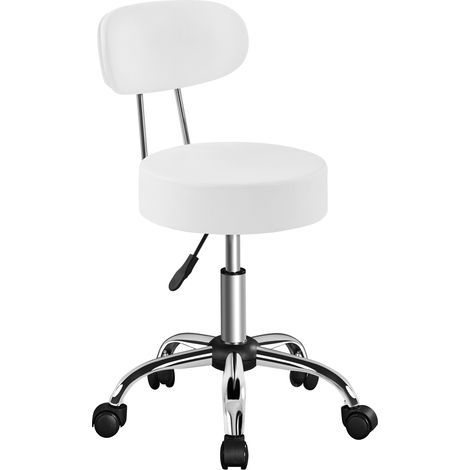 Yaheetech Tabouret roulettes avec Dossier, Tabouret de Bureau avec Rotation 360°, Hauteur Réglable 75-85 cm, Siège Rembourrage 10 cm pour Bureau Travail Salon de Beauté Clinique, Blanc (1/5)