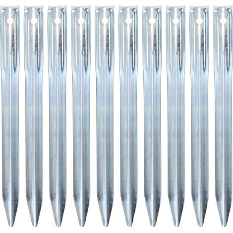 10 - Piquet Cornière - Acier Galvanisé - Fixation Tente Et Bâche - Résistant Au Vent - Pour Camping Et Jardin - Gris - 24cm (1/4)