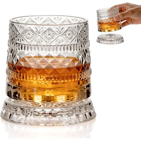 Verre à whisky rotatif anti-stress – Verre en cristal pour whisky ou bourbon pivotant à 361 degrés idéal pour les bars à domicile, les anniversaires, les fêtes et la fête des Pères. (1/5)