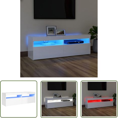 The Living Store TV-Schrank mit LED-Leuchten Hochglanz-Weiß 120x35x40 cm - TV Schrank - Holzwerkstoff Möbel - Weißer TV Stand - LED Beleuchtung - Wohnzimmer Dekoration (1/5)