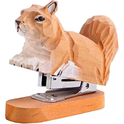 Agrafeuse pour enfants, fournitures de bureau amusantes, agrafeuse de bureau, agrafeuse en bois, agrafeuse sculptée en bois, agrafeuse écureuil-12x6cm-Yellow