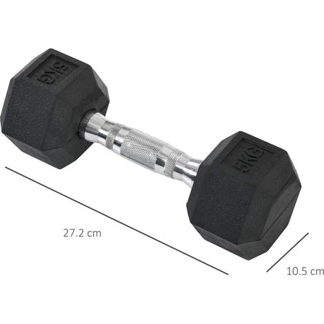 Manubri esagonali 2 x 5 kg in ghisa con rivestimento in gomma, nero HAVRYA (1/5)