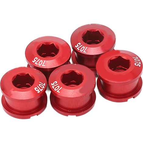 Lot de 5 vis de plateau simple en alliage d'aluminium, ultra-légères, pour vélo de route et VTT (rouge). (1/5)