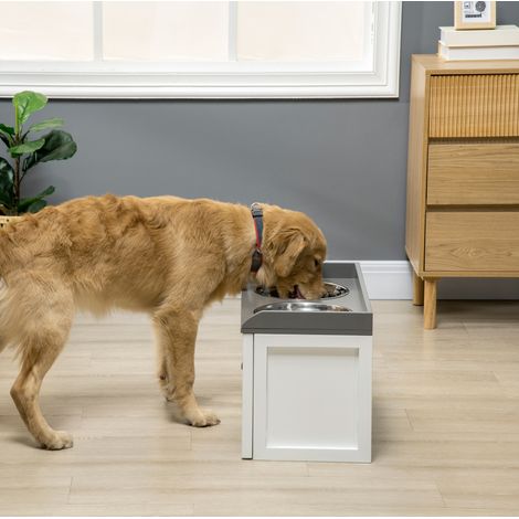 Ciotola rialzata per cane con cassetto, 2 x 2 L, acciaio inox, bianca OKMYHOME (1/5)