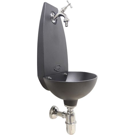 Fontana a muro Tebe colore ghisa per casa e giardino con rubinetto e sifone scegli la finitura : cromato (1/4)