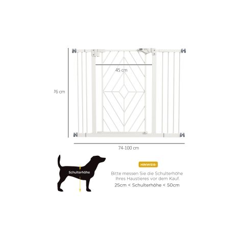 Barrière de protection d'escalier pour chiens, porte automatique sans perçage, barrière de blocage 74-100cm blanche (1/5)