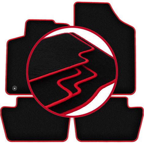Alfombrillas de terciopelo con borde rojo para Peugeot 307 hatchback, station wagon, SW (2001-2009) (1/5)