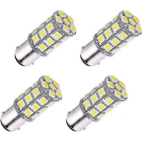 (Livraison gratuite) Lot de 4 ampoules LED blanches ultra-blanches Ba15d 5050 27 SMD pour voiture, bateau, camping-car ou véhicule tout-terrain. (1/4)