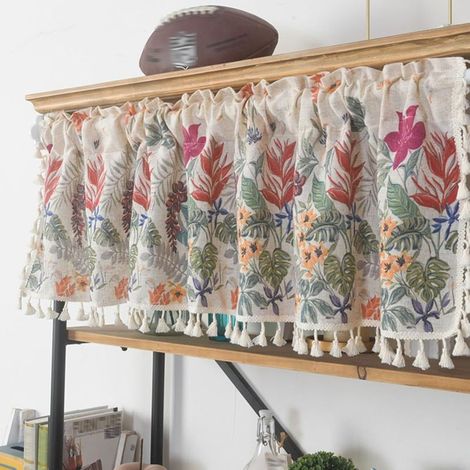 Rideau Brise-bise, Rideaux Courts en Coton Polyester Plante Verte, Rideaux de café Semi-bloquants, cantonnière de Rideau de séparation de confidentialité, 1 pièce(W59xH17.7/150x45cm) (1/5)