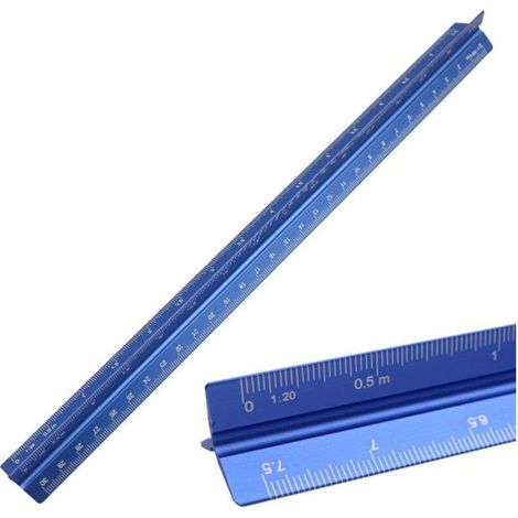 Règle triangulaire en aluminium, échelles 1:2,5, 1:5, 1:10, 1:20, 1:50, 1:100, gravée au laser (1/3)