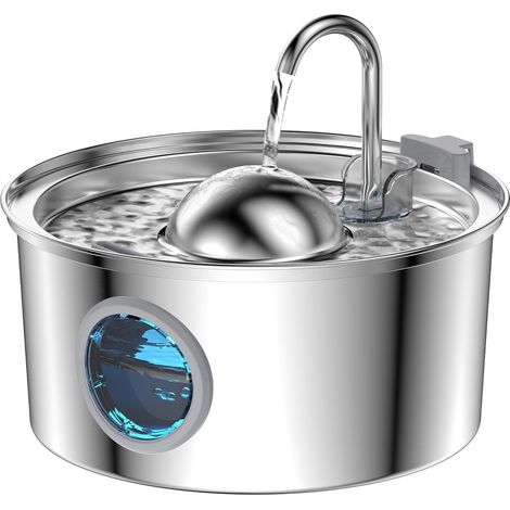 Fuente de agua para gatos de acero inoxidable - 3,2 L - Ventana transparente - Diseño con forma de grifo - Multifiltración - Apta para mascotas pequeñas y medianas (1/5)