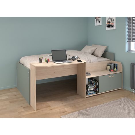 Letto combinato 90 x 190/200 cm Naturale e Verde + Rete a doghe + Materasso - MIVONA (1/4)