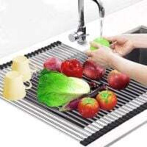 Séchoir à Vaisselle Enroulable, Égouttoir à Vaisselle Enroulable Égouttoir Grille Séchage, Séchoir à Vaisselle Roll-Up en Acier Inoxydable Pliable Évier Égouttoirs de Cuisine, 43x30cm-Ensoleillé