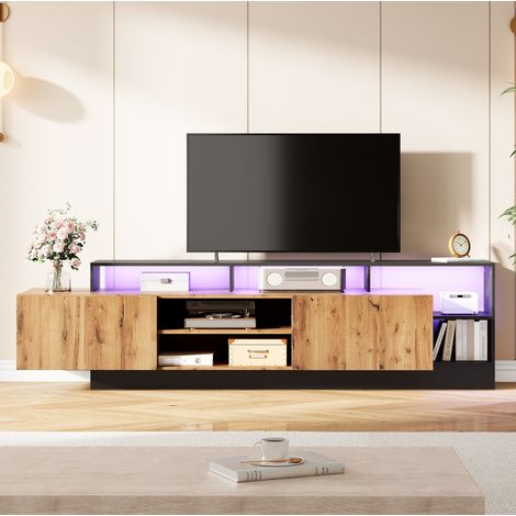 Meuble TV 190x40x48,5 cm chêne et noir en panneau de particules avec rangement ouvert et LED (1/5)