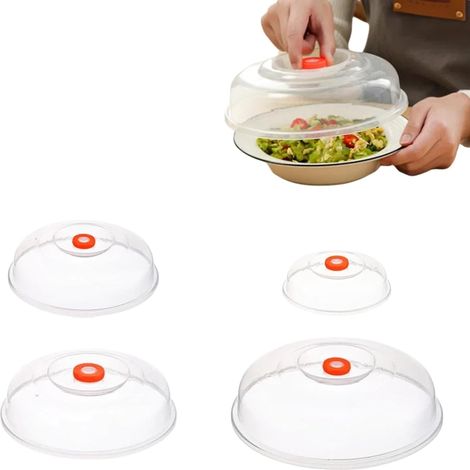 4 Pièces Anti Éclaboussures Micro Ondes,Couvercle pour Micro Ondes avec Poignée,Transparent Cloche Micro-Onde Sans BPA,Convient pour Réchauffer les Aliments avec Bouton de Ventilation (1/5)