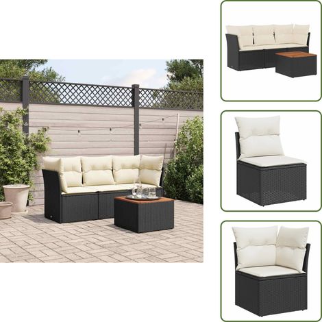 Muebles de exterior - vidaXL Juego de sofás jardín 4 pzas con cojines ratán sintético negro - Cojines desenfundables