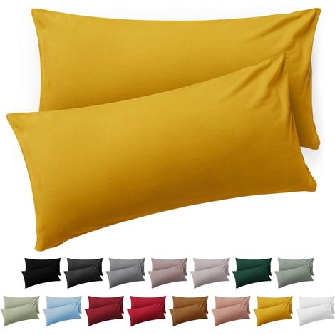Taie Oreiller 40x60 Lot de 2 - Housse de Coussin Microfibre - Taies d'oreillers avec Fermeture enveloppe, certifiée Oeko-Tex, Extra Douce et Lavable - Jaune Moutarde (1/5)