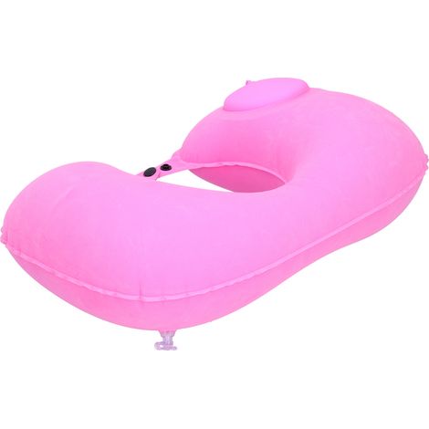 Coussin gonflable automatique en forme de U, oreiller à air pressé pour avion, voiture, bureau, train, maison - Rose (1/5)