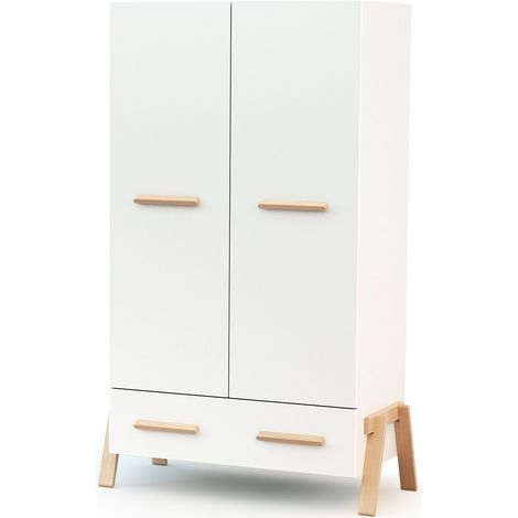 AT4 - Armoire enfant 2 portes en bois CANAILLE Blanc et Hêtre 108 x 53 x176 cm (1/5)