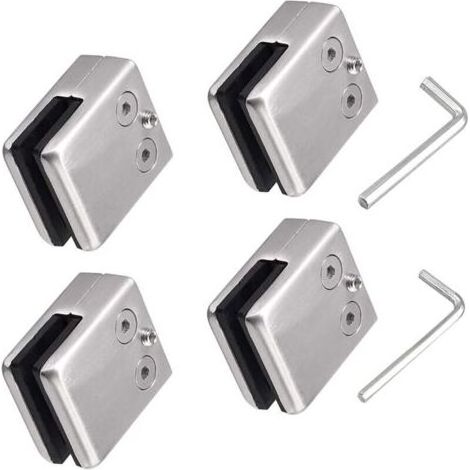 Lot de 4 pinces en verre en acier inoxydable 304 avec,2 clés hexagonales - Convient pour vitre de verre de 8 à 10 mm - Support en verre réglable-Dos plat pour balustrade escalier, main courante polie (1/4)