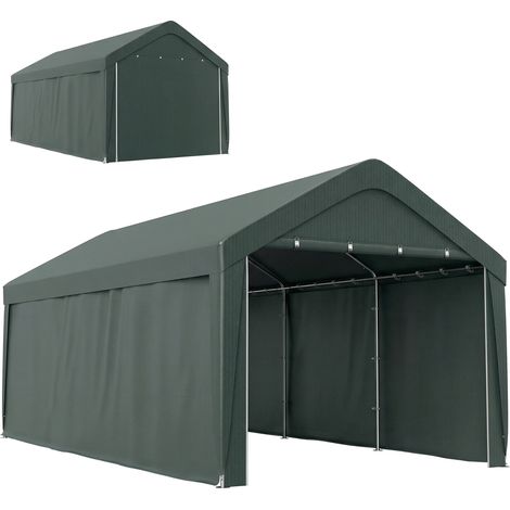 Outsunny carpa garaje 3x6 m impermeable cobertizo de exterior anti-UV con paredes laterales desmontables y 2 puertas con cremallera gris oscuro