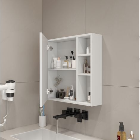 Mobile bagno a specchio da parete 55 x 56 cm in HDF e vetro di sicurezza HAVRYA (1/5)