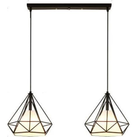 Suspension Cage Forme Diamant 2 têtes Contemporain 25cm 110-221V-Corde Ajustable-Luminaire Salle à Manger,Bar (1/4)