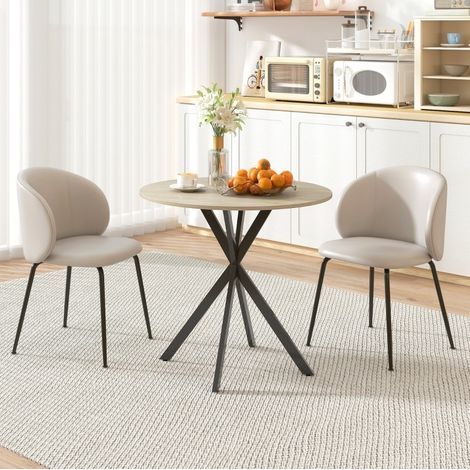 MEUBLIV Table à manger ronde Ø80 x H75 cm décor chêne, pieds en acier noir, 2 personnes (1/5)