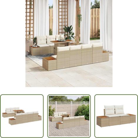 Mobilier extérieur - Ensemble de canapé de jardin 8 pcs Beige Poly rotin (1/5)