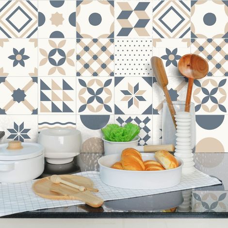 Adhésifs Carrelages Autocollant Ornements Design Carreaux de Ciment Carrelage Sticker Mural Salle de Bain et Cuisine 24 Pièces de 15 x 15 cm (1/4)