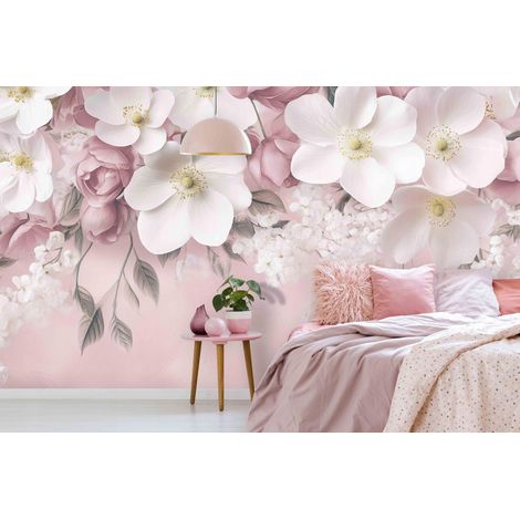Fototapete Blumen Hängend Rosa Beton, für Wohnzimmer und Schlafzimmer, 250 x 175 cm – Komplettset inkl. Kleister & Anleitung (1/5)