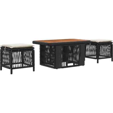 Conjunto de Comedor de Jardín con cojín 3 pcs Negro y crema vidaXL