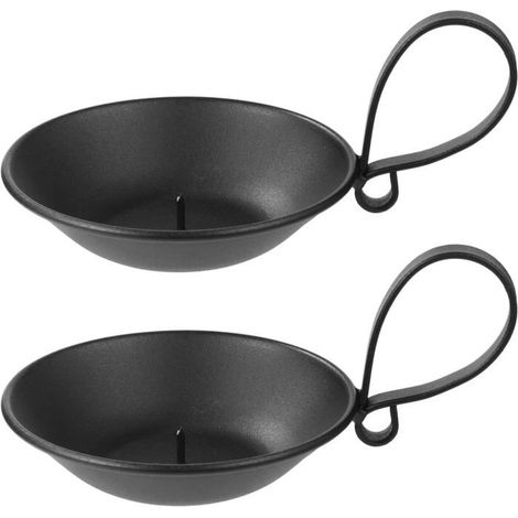 Bougeoir en fer forgé noir mat avec poignée et embout de sécurité, convient aux bougies colonnes, objet décoratif, lot de 2. (1/5)