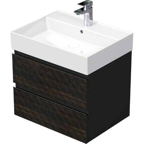Cube Way 60x47,5x46 cm meuble de salle de bain suspendu 2 tiroirs avec lavabo en céramique, marron mat (CUBE3D46602ZHSAT) (1/2)