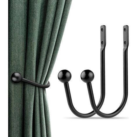 Fermatende, set di 2 supporti per tende da parete, fermatende retrò, ganci per finestre per l'arredamento della casa, nero opaco