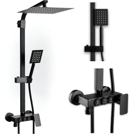 Colonne de douche Silla, système de douche avec mitigeur réglable en hauteur, design moderne, Noir