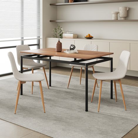 Set da Pranzo Hemnes Tavolo 140x80 cm in Effetto Rovere con 4 Sedie Beige [en.casa]