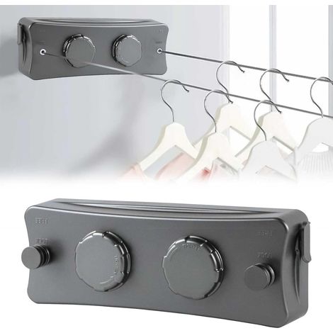 Étendoir à linge extensible - étendoir à linge d'intérieur - 2 x 5,1 m - gris - acier inoxydable (1/5)