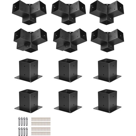 Mophorn Pfostenverbinder, Pfostenhalter für Pfosten mit einer Innenmaß von 92x92 mm,3Wege(4 Stück) & 4-Wege- (2 Stück) Halterungen mit 6 Pfostenträgern, geeignet für Pergolen und Pavillons