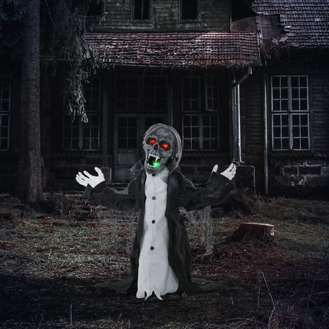 Decorazione di Halloween, scheletro/zombie, mobile, con sensore di movimento, LED e suoni, 75 cm (1/5)