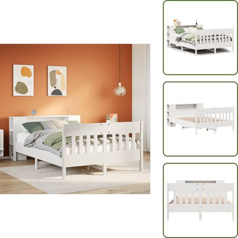 Letto con pediera - vidaXL Letto Libreria senza Materasso Bianco 160x200 cm Legno di Pino - Letto in legno