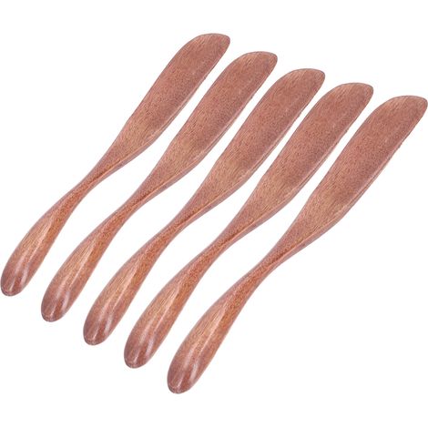 Lot de 5 couteaux à beurre en bois, tartineurs à confiture et à fromage, style japonais, pour pain et masques faciaux, couleur foncée. (1/5)