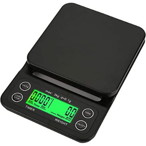 Küchenwaage mit 3 kg Tragkraft, 0,1 g Genauigkeit, Digitalanzeige und Timer für Lebensmittel, Tee und Kaffee (1/5)