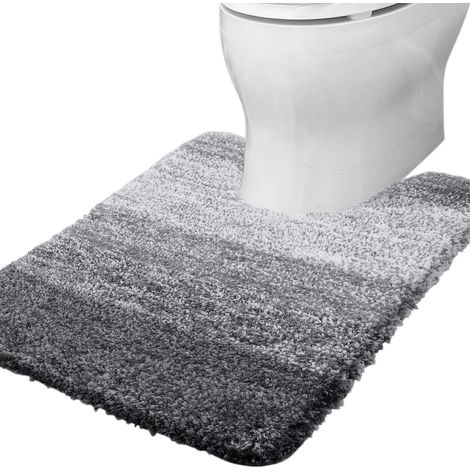Tapis de bain en forme de U, microfibre ultra douce et absorbante, envers en caoutchouc antidérapant, 51 x 61 cm, gris (1/5)
