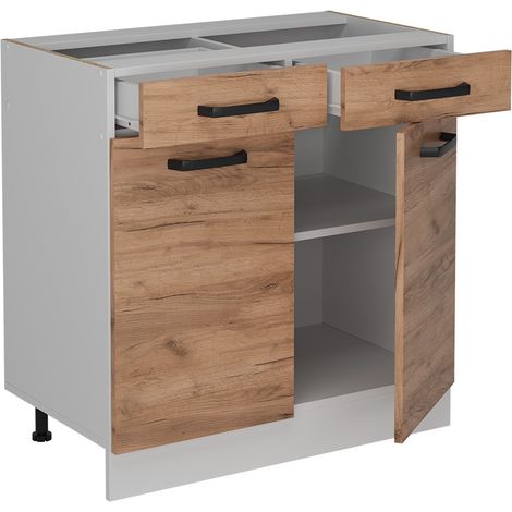 Mobiletto base per cucina R-Line, Quercia dorata, 80 cm senza piano di lavoro, Vicco
