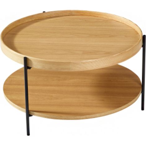 Table basse ronde moderne à 2 plateaux - Bois et fer 696938