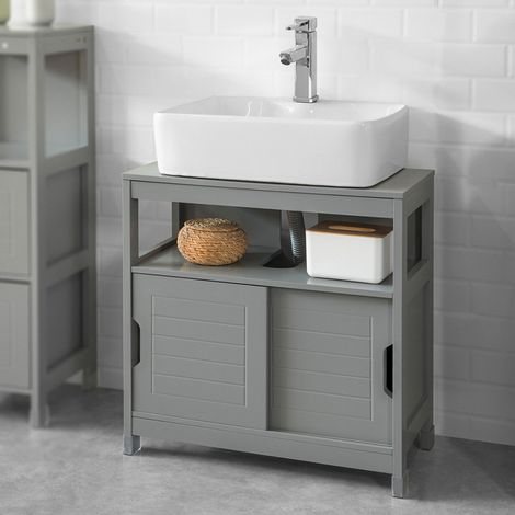 SoBuy Mobile Sottolavabo Per Bagno con Poggiapiedi Sottolavabo Bagno Mobile Bagno Sottolavabo Grigio Scuro FRG128-SG (1/5)